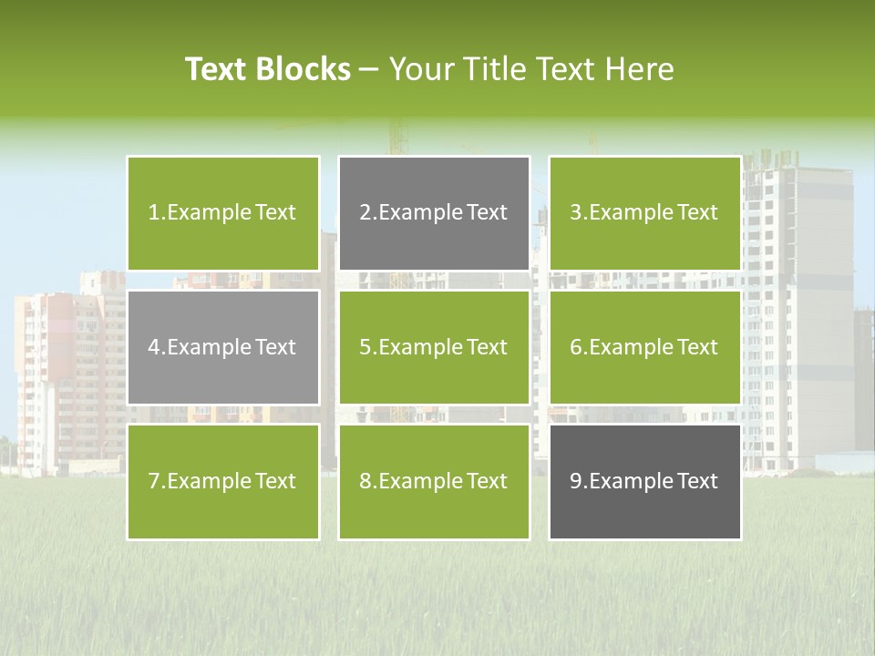 Residential Buildings, Some Of Them Under Construction, With Beautiful Green Field Foreground PowerPoint Template