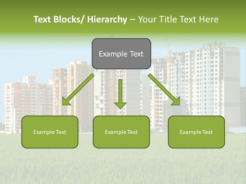 Residential Buildings, Some Of Them Under Construction, With Beautiful Green Field Foreground PowerPoint Template