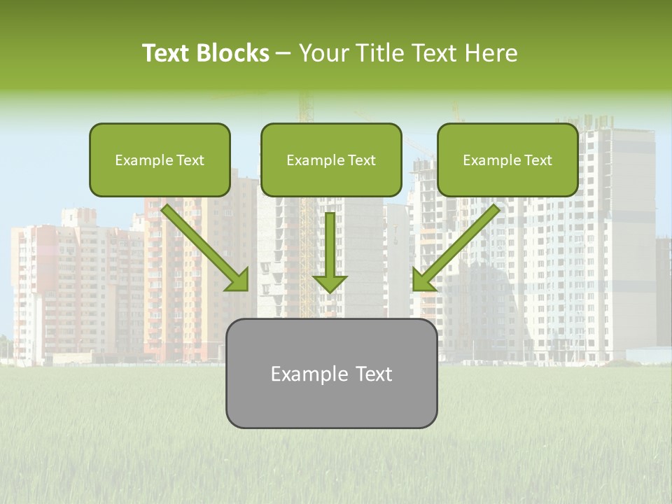 Residential Buildings, Some Of Them Under Construction, With Beautiful Green Field Foreground PowerPoint Template