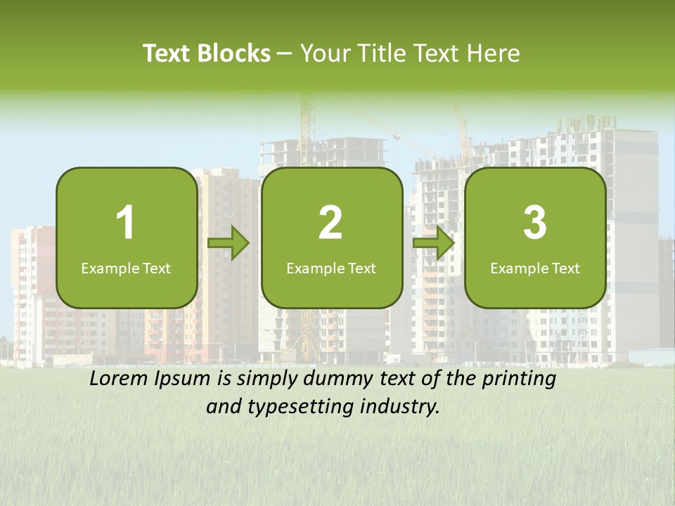 Residential Buildings, Some Of Them Under Construction, With Beautiful Green Field Foreground PowerPoint Template