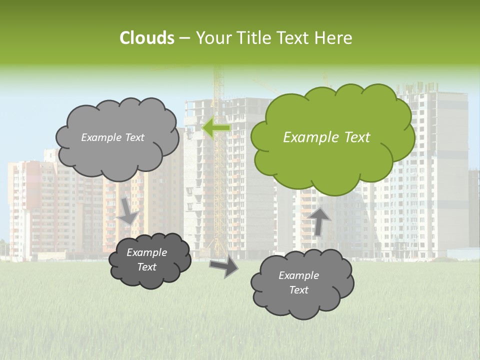 Residential Buildings, Some Of Them Under Construction, With Beautiful Green Field Foreground PowerPoint Template