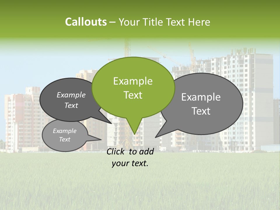 Residential Buildings, Some Of Them Under Construction, With Beautiful Green Field Foreground PowerPoint Template