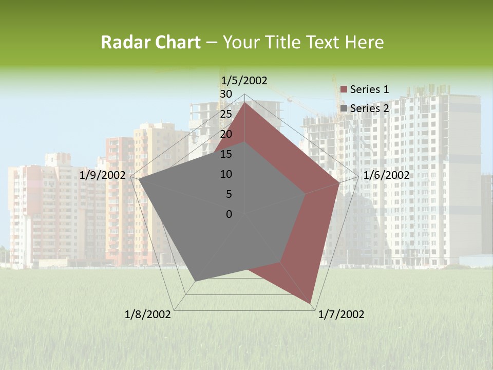 Residential Buildings, Some Of Them Under Construction, With Beautiful Green Field Foreground PowerPoint Template