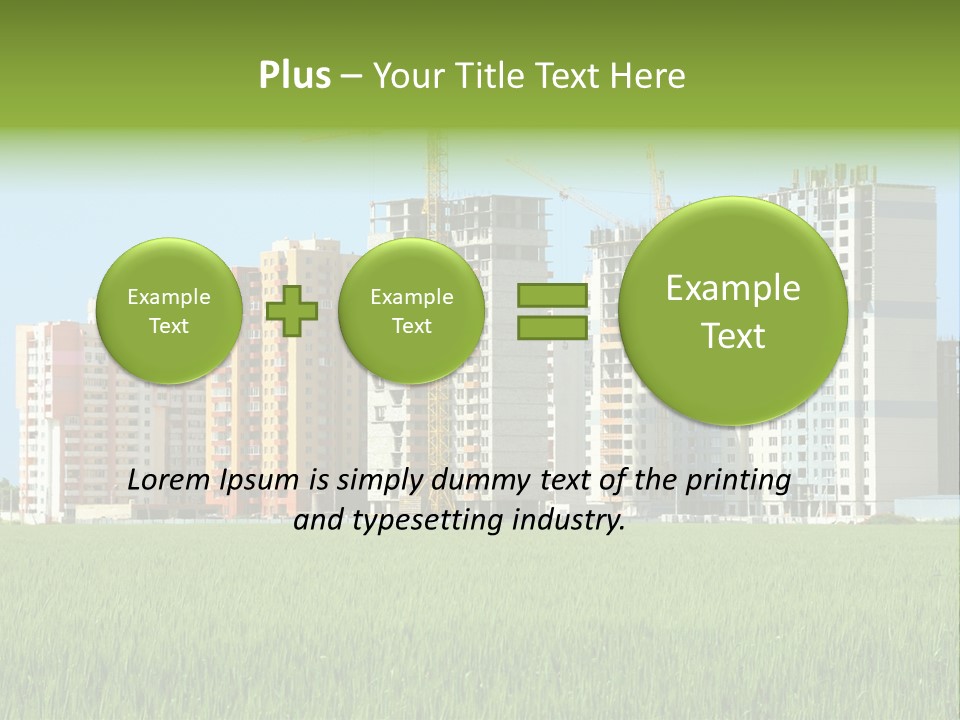 Residential Buildings, Some Of Them Under Construction, With Beautiful Green Field Foreground PowerPoint Template