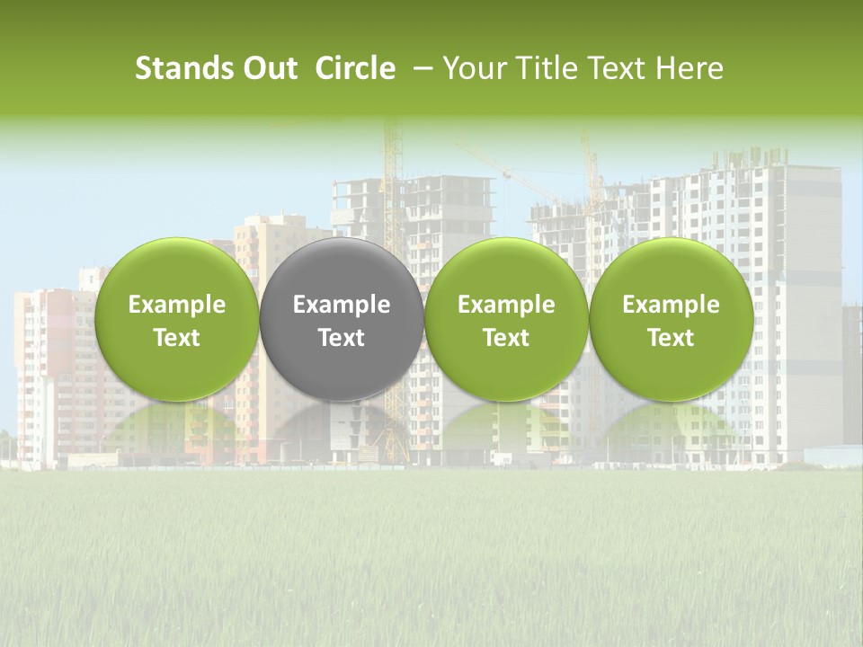 Residential Buildings, Some Of Them Under Construction, With Beautiful Green Field Foreground PowerPoint Template