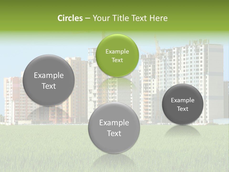 Residential Buildings, Some Of Them Under Construction, With Beautiful Green Field Foreground PowerPoint Template