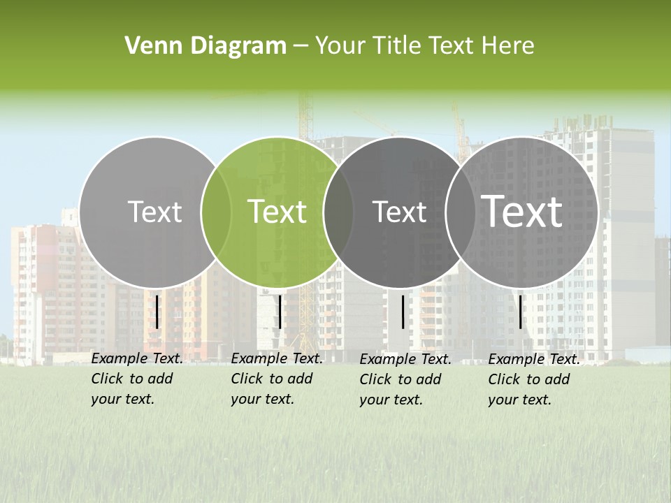 Residential Buildings, Some Of Them Under Construction, With Beautiful Green Field Foreground PowerPoint Template