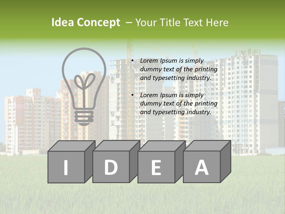 Residential Buildings, Some Of Them Under Construction, With Beautiful Green Field Foreground PowerPoint Template