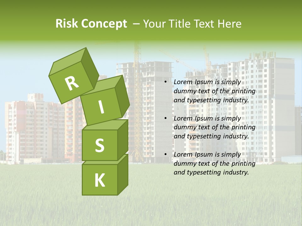 Residential Buildings, Some Of Them Under Construction, With Beautiful Green Field Foreground PowerPoint Template