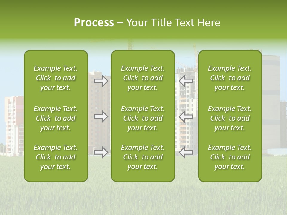 Residential Buildings, Some Of Them Under Construction, With Beautiful Green Field Foreground PowerPoint Template