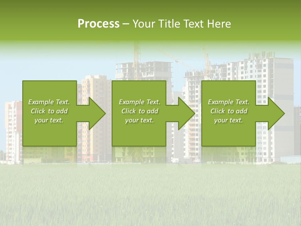 Residential Buildings, Some Of Them Under Construction, With Beautiful Green Field Foreground PowerPoint Template