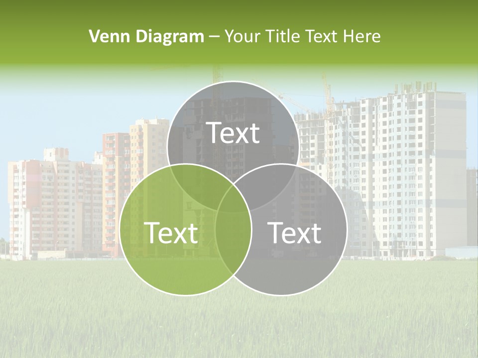 Residential Buildings, Some Of Them Under Construction, With Beautiful Green Field Foreground PowerPoint Template