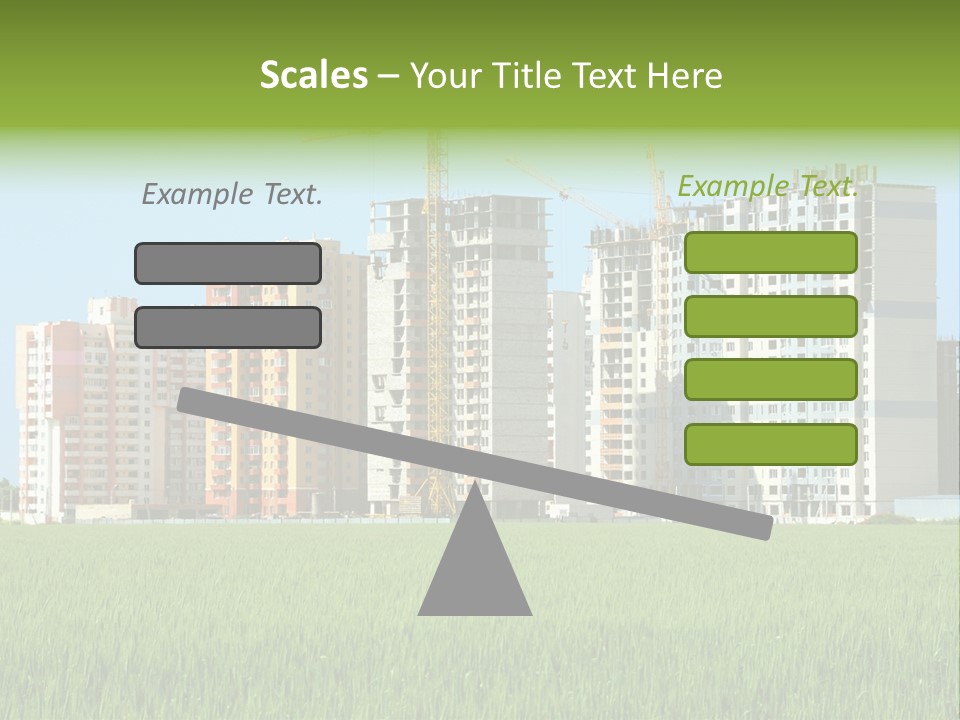 Residential Buildings, Some Of Them Under Construction, With Beautiful Green Field Foreground PowerPoint Template