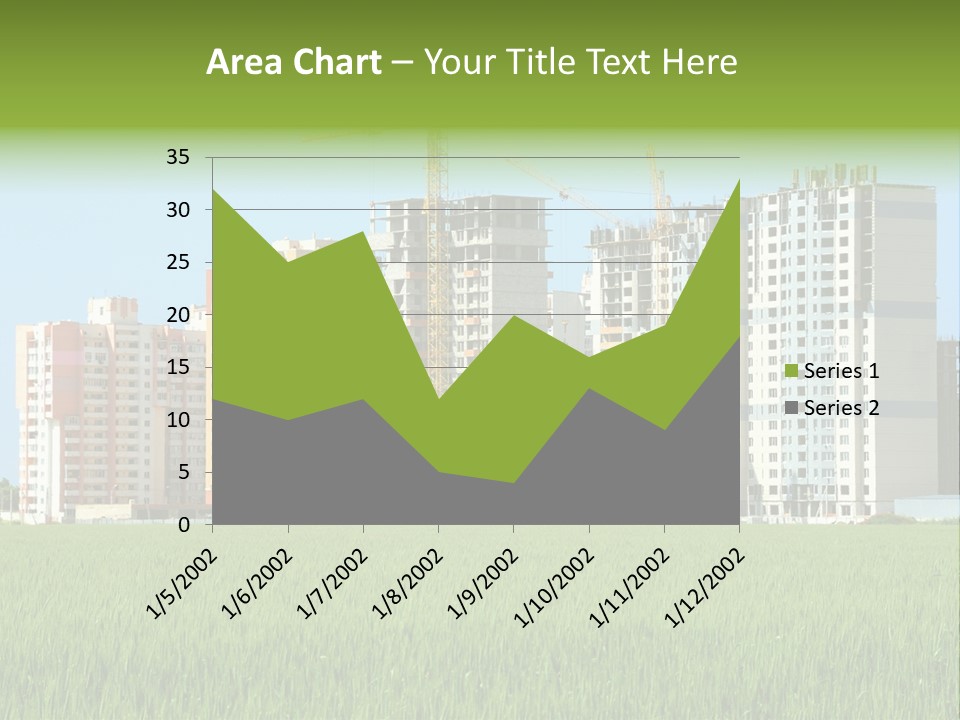 Residential Buildings, Some Of Them Under Construction, With Beautiful Green Field Foreground PowerPoint Template