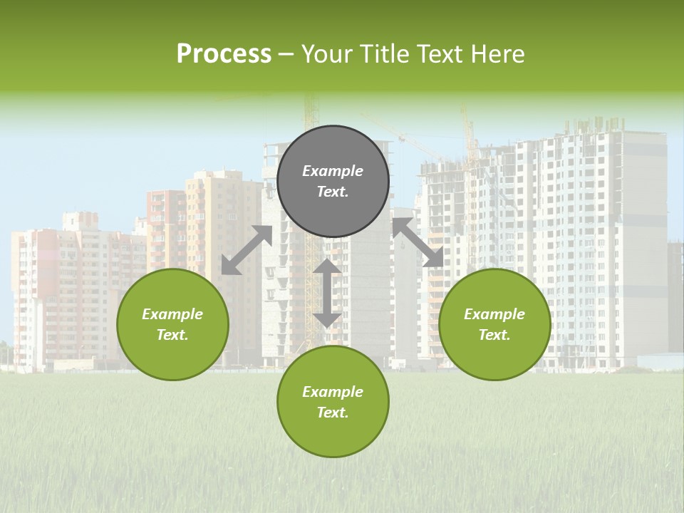 Residential Buildings, Some Of Them Under Construction, With Beautiful Green Field Foreground PowerPoint Template