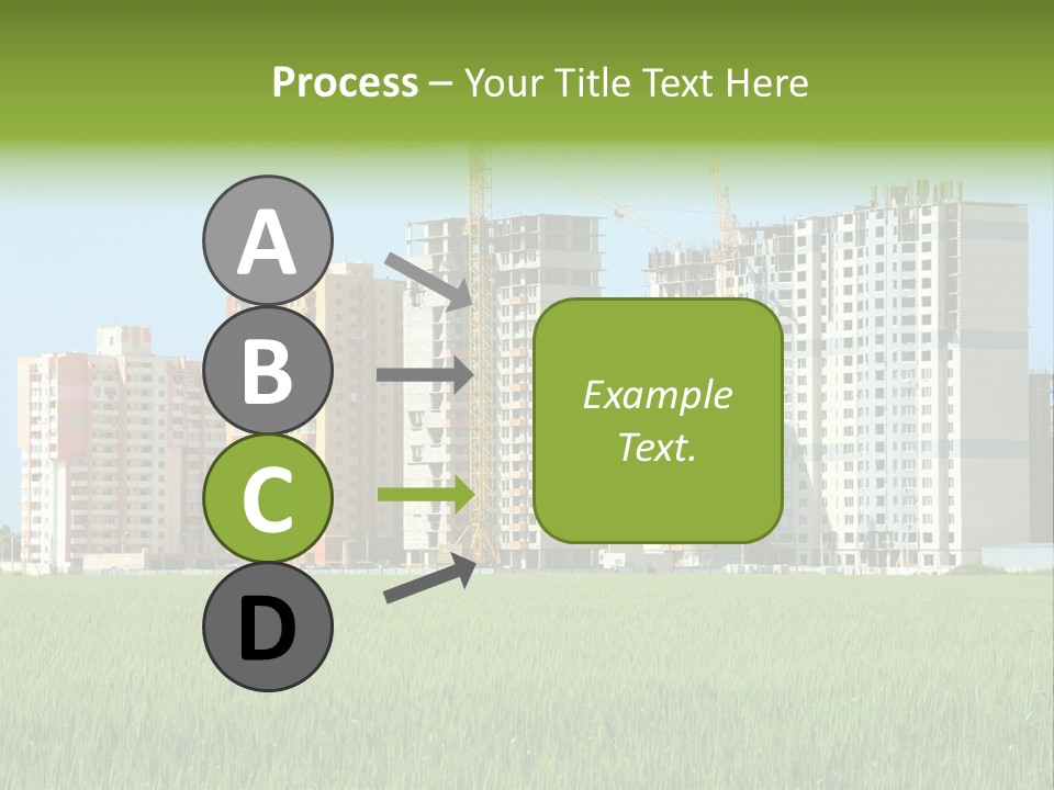 Residential Buildings, Some Of Them Under Construction, With Beautiful Green Field Foreground PowerPoint Template
