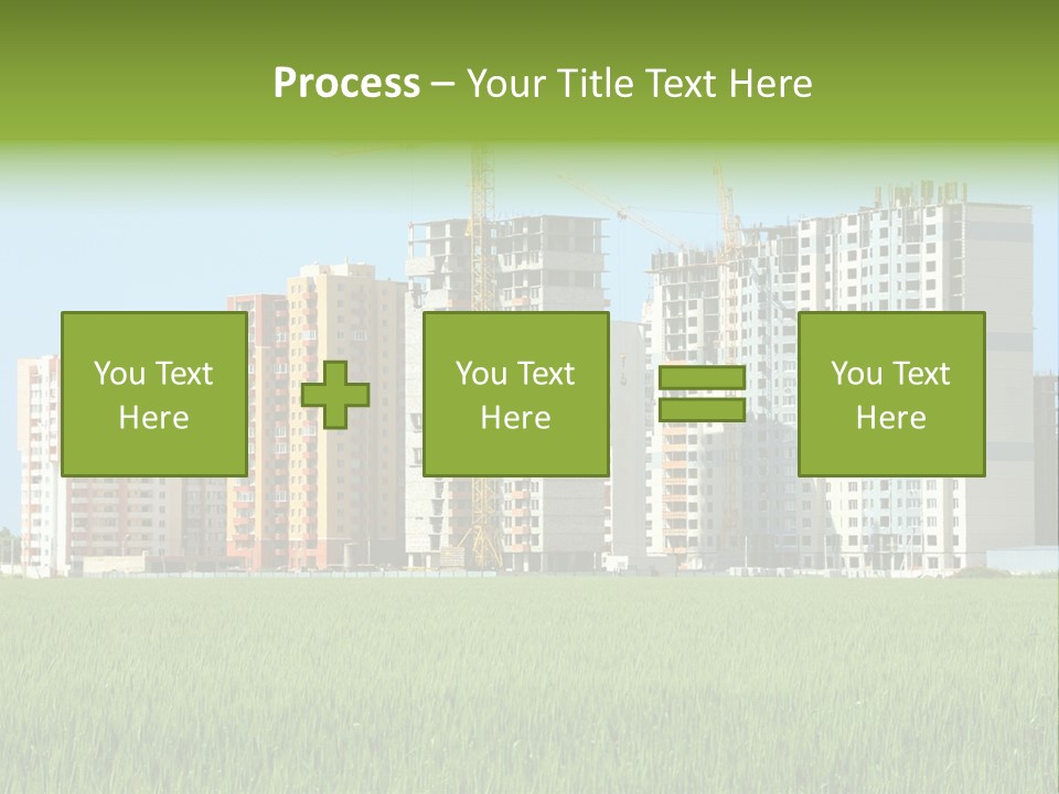 Residential Buildings, Some Of Them Under Construction, With Beautiful Green Field Foreground PowerPoint Template
