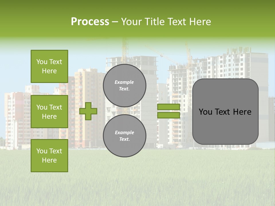 Residential Buildings, Some Of Them Under Construction, With Beautiful Green Field Foreground PowerPoint Template