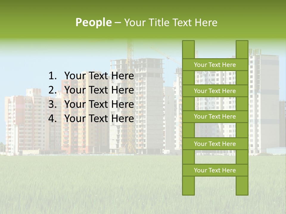 Residential Buildings, Some Of Them Under Construction, With Beautiful Green Field Foreground PowerPoint Template