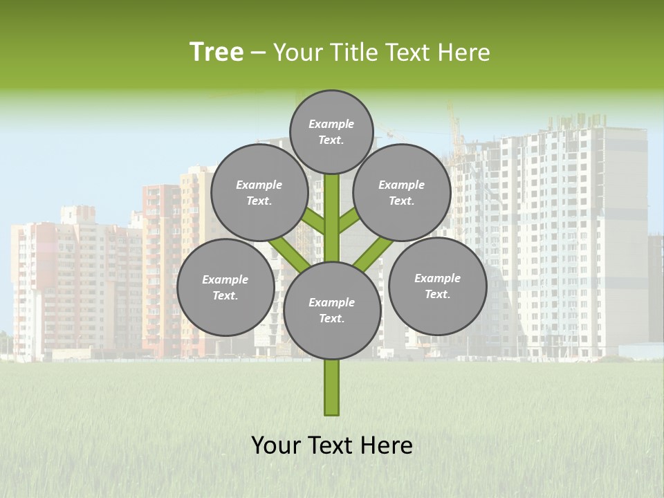 Residential Buildings, Some Of Them Under Construction, With Beautiful Green Field Foreground PowerPoint Template