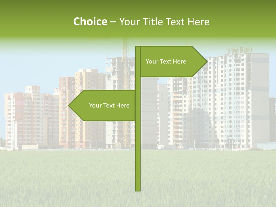 Residential Buildings, Some Of Them Under Construction, With Beautiful Green Field Foreground PowerPoint Template