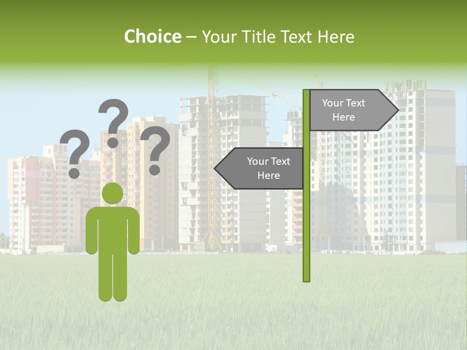 Residential Buildings, Some Of Them Under Construction, With Beautiful Green Field Foreground PowerPoint Template