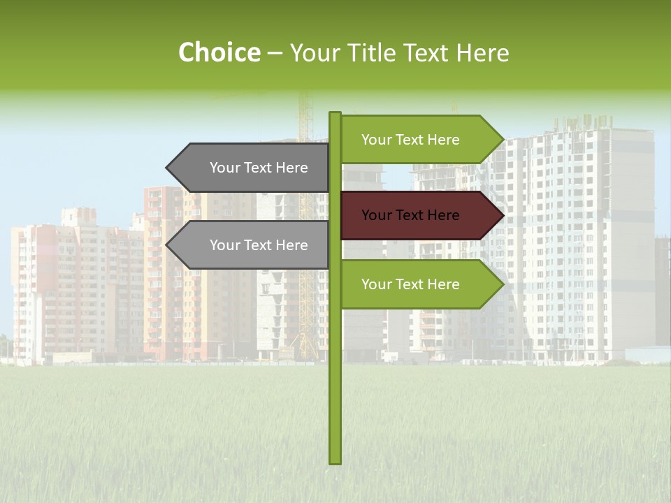 Residential Buildings, Some Of Them Under Construction, With Beautiful Green Field Foreground PowerPoint Template
