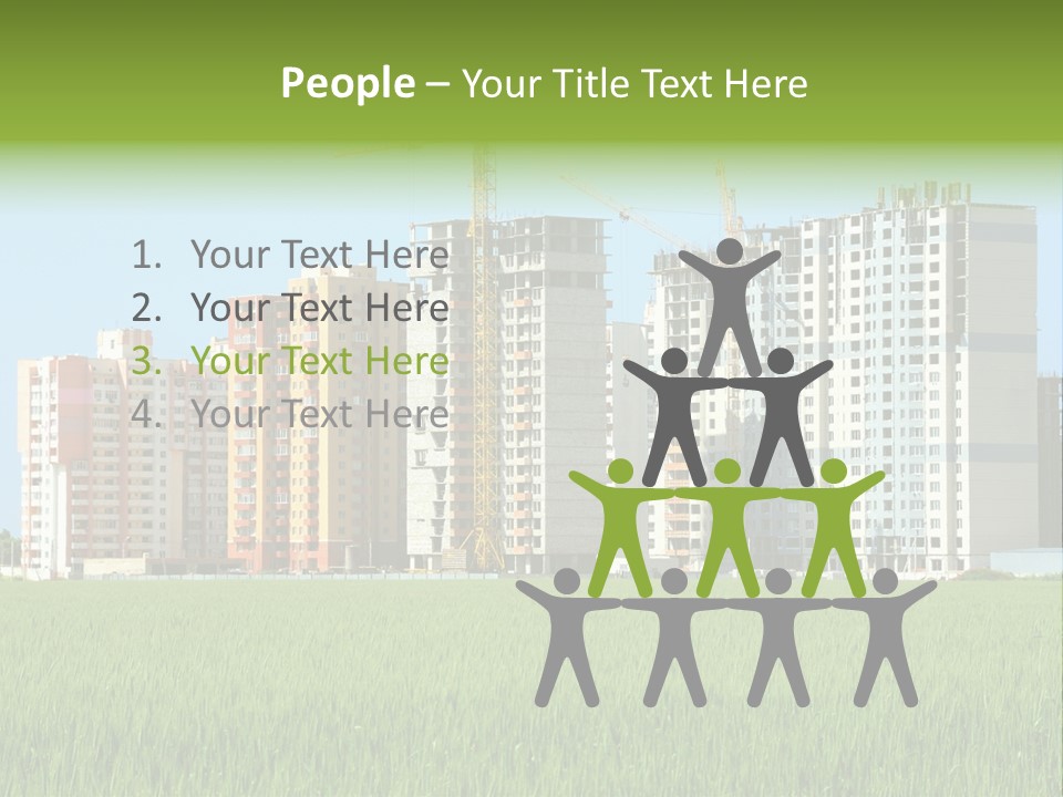 Residential Buildings, Some Of Them Under Construction, With Beautiful Green Field Foreground PowerPoint Template
