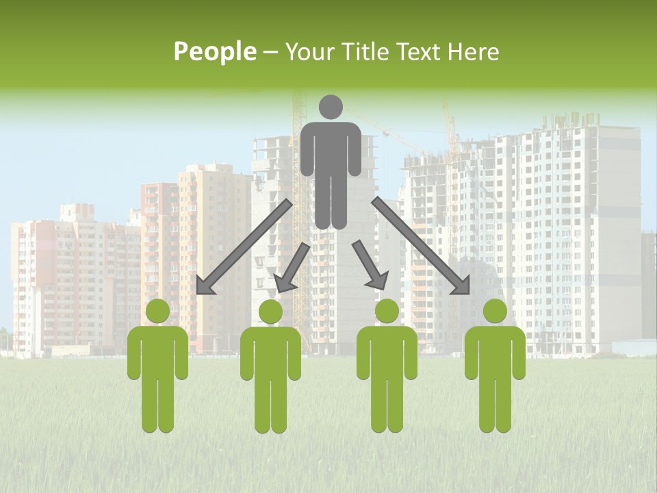 Residential Buildings, Some Of Them Under Construction, With Beautiful Green Field Foreground PowerPoint Template