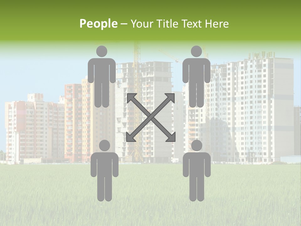 Residential Buildings, Some Of Them Under Construction, With Beautiful Green Field Foreground PowerPoint Template
