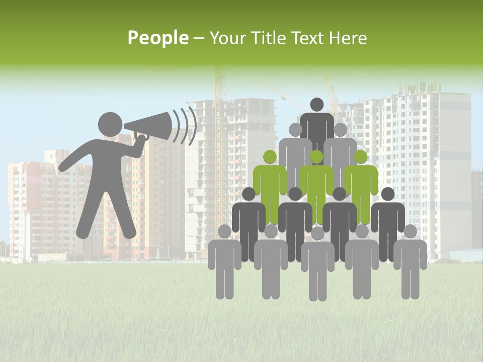 Residential Buildings, Some Of Them Under Construction, With Beautiful Green Field Foreground PowerPoint Template