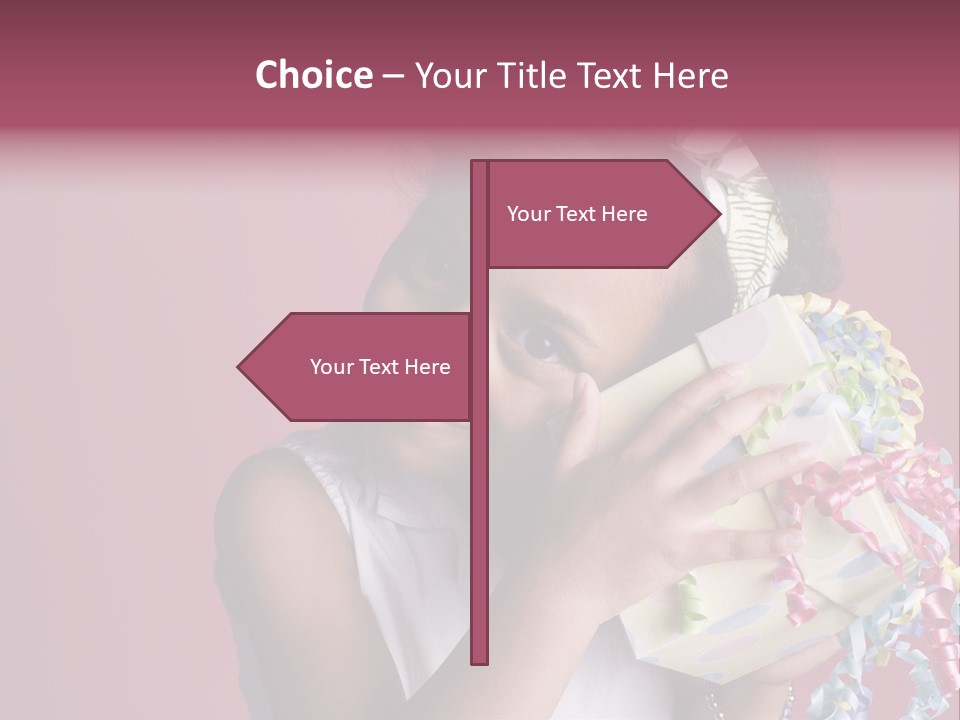 Portrait Of A Young Black Girl Sitting In A Chair Holding A Present PowerPoint Template