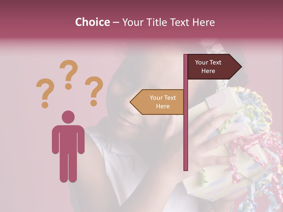 Portrait Of A Young Black Girl Sitting In A Chair Holding A Present PowerPoint Template