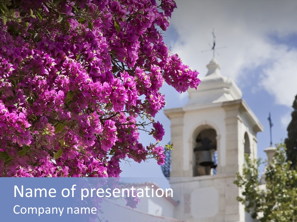 Bougainvillea On A Background Of A Bell-Tower Of A Cathedral, Lisbon, Portugal PowerPoint Template