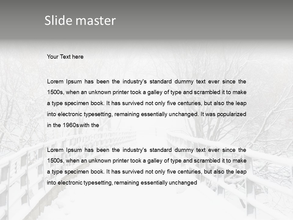 Snow Covered Footbridge On A Foggy Winter Day PowerPoint Template