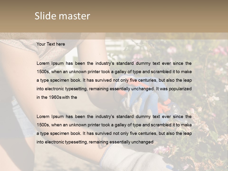 Beautiful Young Woman In The Yard Gardening PowerPoint Template