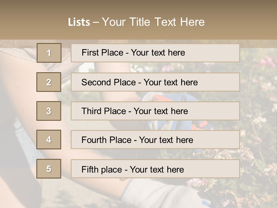 Beautiful Young Woman In The Yard Gardening PowerPoint Template