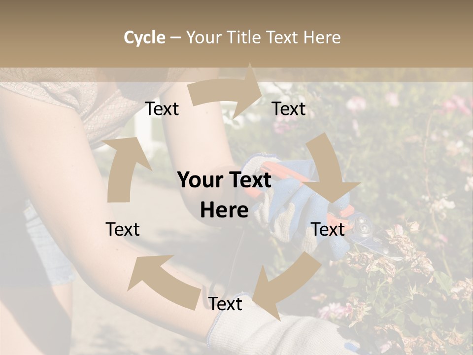 Beautiful Young Woman In The Yard Gardening PowerPoint Template