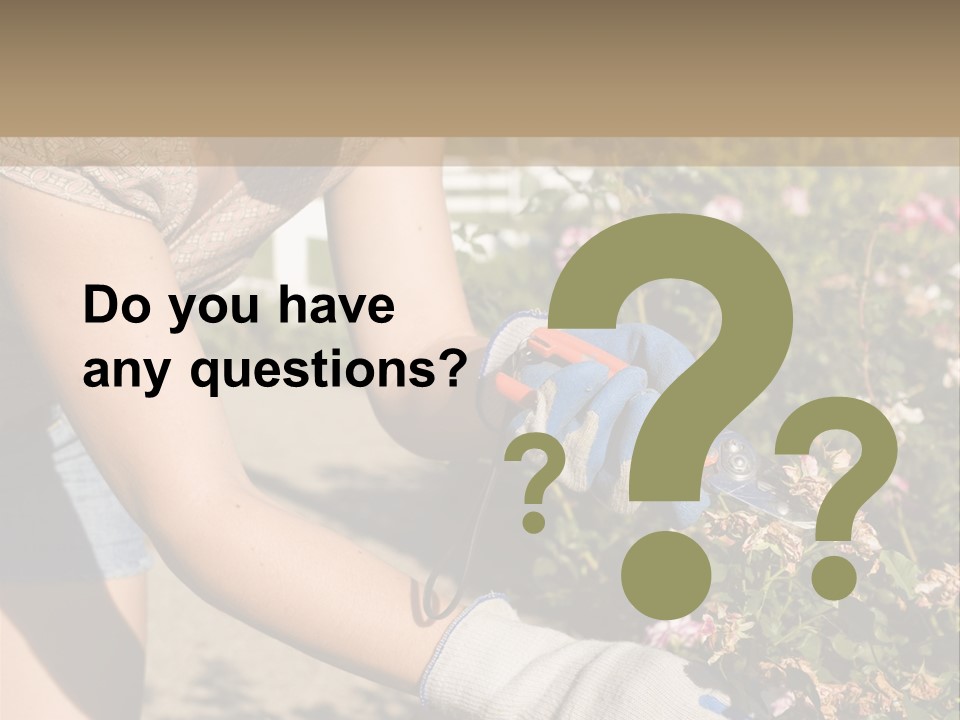 Beautiful Young Woman In The Yard Gardening PowerPoint Template