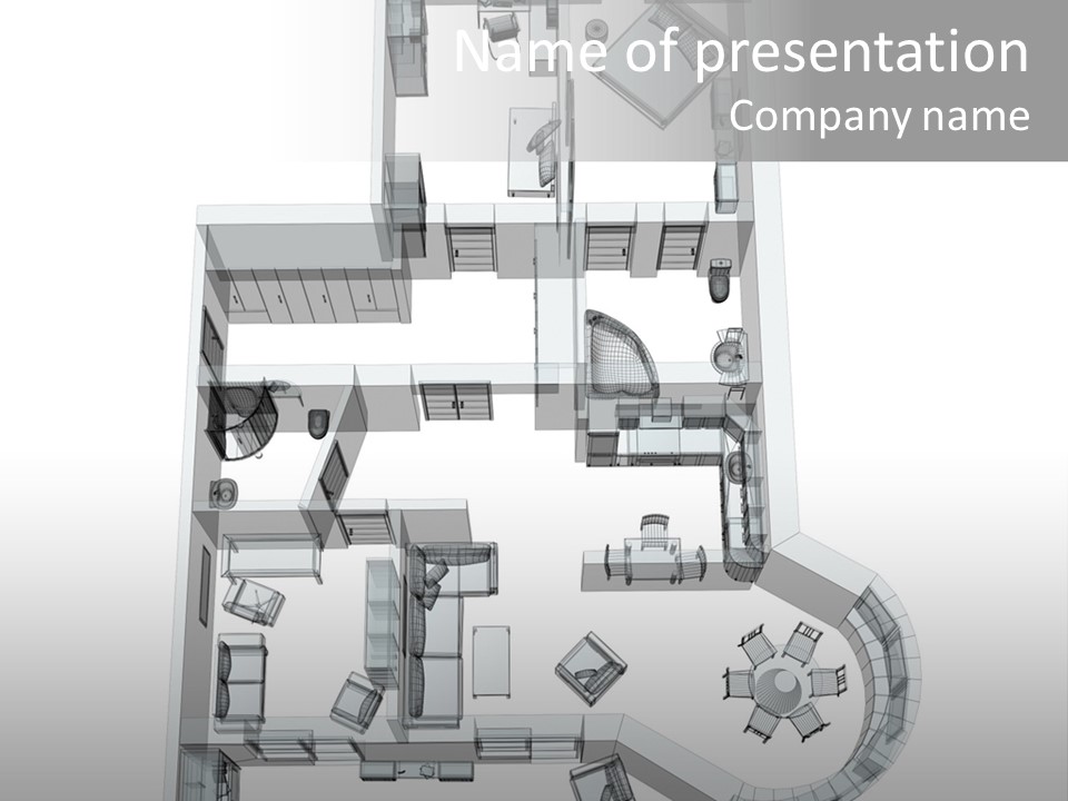 3D Sketch Of A Four-Room Apartment. Object Over White PowerPoint Template