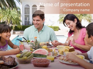 Family Enjoying A Barbeque PowerPoint Template