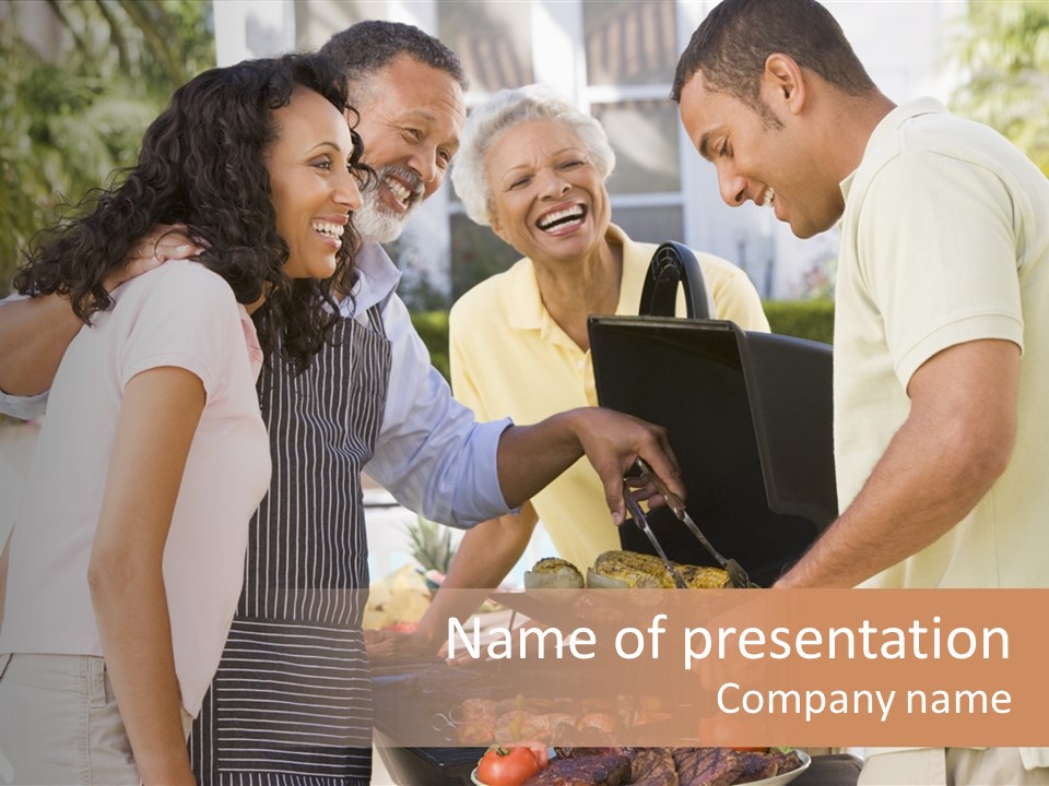 Family Enjoying A Barbeque PowerPoint Template