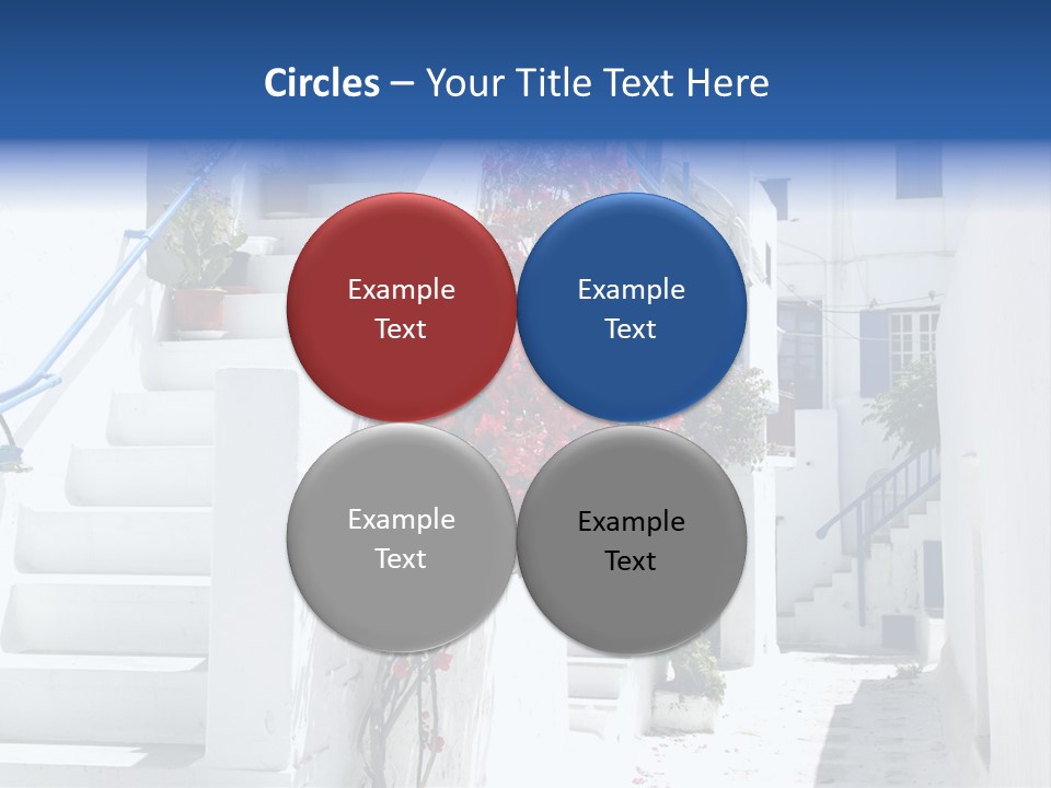 A White Building With A Blue Door And Stairs PowerPoint Template