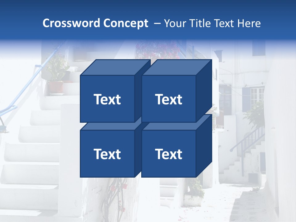 A White Building With A Blue Door And Stairs PowerPoint Template