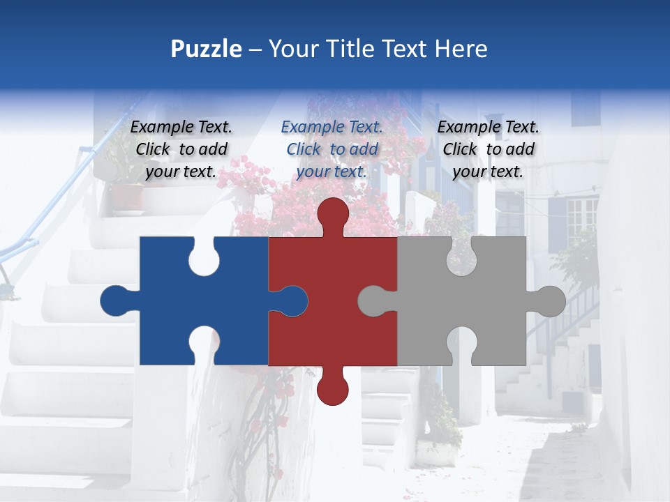 A White Building With A Blue Door And Stairs PowerPoint Template