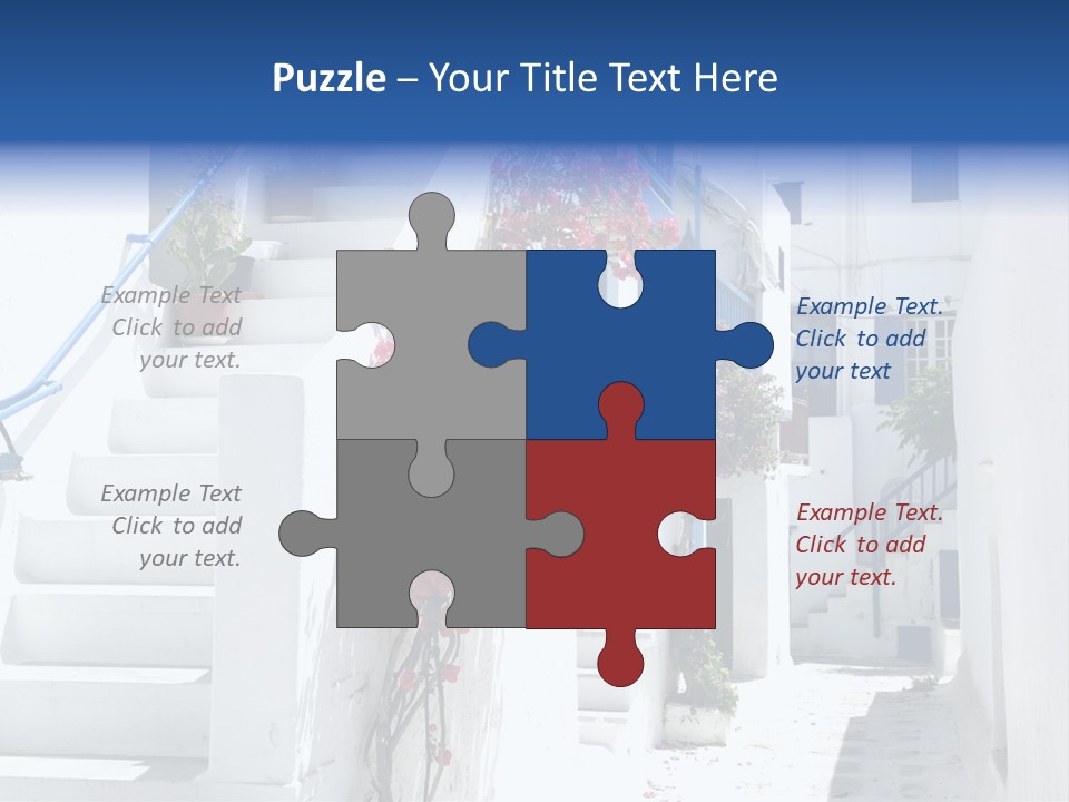 A White Building With A Blue Door And Stairs PowerPoint Template