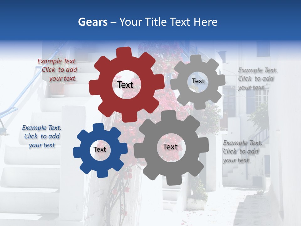 A White Building With A Blue Door And Stairs PowerPoint Template