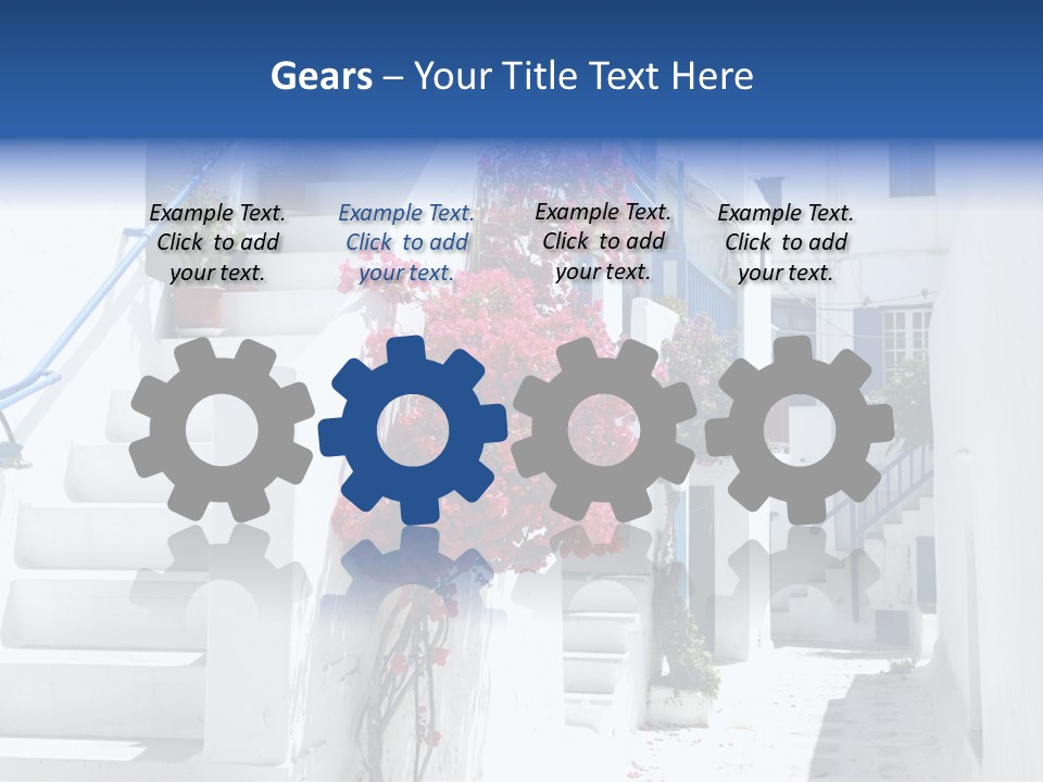 A White Building With A Blue Door And Stairs PowerPoint Template