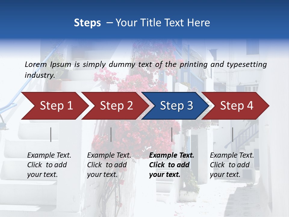 A White Building With A Blue Door And Stairs PowerPoint Template