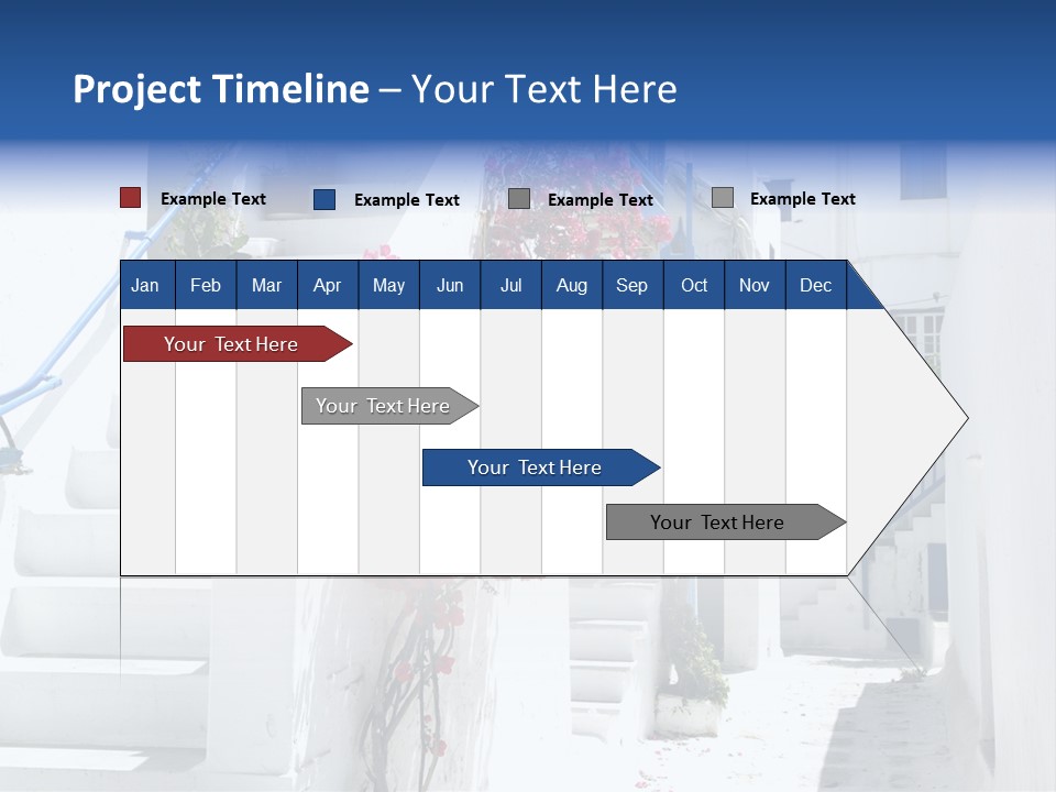 A White Building With A Blue Door And Stairs PowerPoint Template